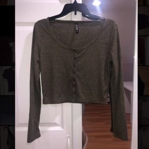 button down army green top